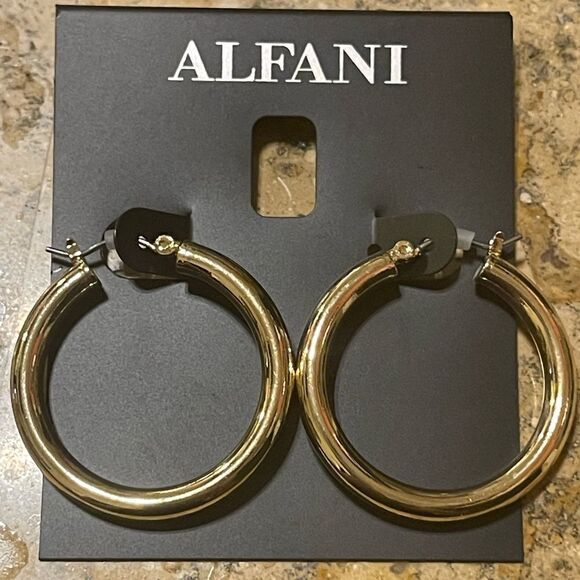 NWT ALFANI Gold-Tone Tube Extra Small Hoop Earrings, 1.3" - Picture 1 of 4